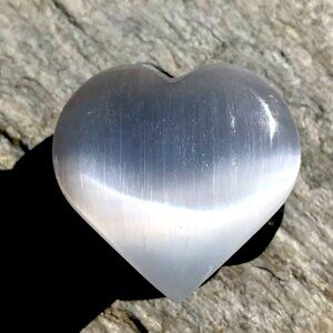 Selenite Crystal Heart Polished Palm Stone Worry Stone Reiki Healing Cleanse 2.5
